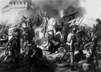 Grev Eudes (Odon) (860 - 898) forsvarer Paris mod normannerne i 886, maleri af Jean Victor Schnetz (1787-1870)