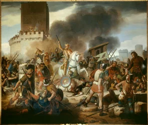Grev Eudes (Odon) (860 - 898) forsvarer Paris mod normannerne i 886, maleri af Victor Schnetz (1787-1870)