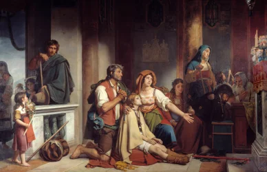 Ønsket har Vor Frue gruppe af svagelige og syge beder Vor Frue. Maleri af Victor Schnetz (1787-1870) 1831 søn. 2,82x4,90 m