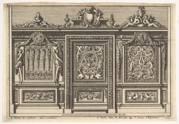 Design til en korskærm med to varianter, fra: Clôtures de chapelles, 1600-tallet.