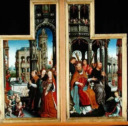 Polyptykon om forherligelsen af den hellige treenighed, der skildrer apostle og martyrer, 1509-16