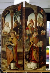 Sankt Trond og Sankt Guillaume. Faste paneler af en triptykon (Saint Trudo og Saint Guillaume. Triptykonens to sidepaneler). Maleri af Jean (Jehan) Bellegambe (Belgamb, Belgand) (1470-1534), olie på lærred