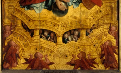 Treenigheden, detalje. Engle. Central del af Anchin polyptykon. Maleri af Jean Bellegambe (eller Jehan Bellegambe