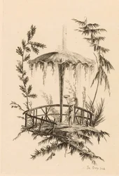 Kinesisk springvand i et landskab