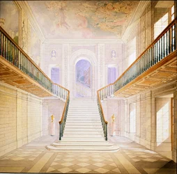 Design til en trappe i Painted Hall, Chatsworth (akvarel på papir)