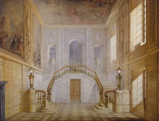 Design til en trappe i Painted Hall, Chatsworth (akvarel på papir)