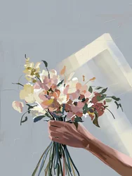 Hånd med pastelfarvede blomster