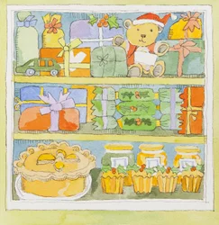 Indretning af juleskab (akvarel)