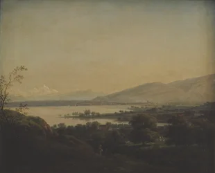 Udsigt over søen Leman mod Mont Blanc og Genève