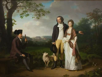 Danish: Niels Ryberg med sin søn Johan Christian og svigerdatter Engelke, f. Falbe Niels Ryberg with his Son Johan Christian and his Daughter-in-Law Engelke, née Falbe