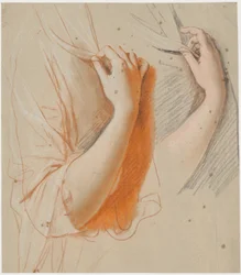 Studie af en kvindes højre arm, holdende et slør; forarbejde til portrættet af grevinde Constance Bernstorff, født Knuth