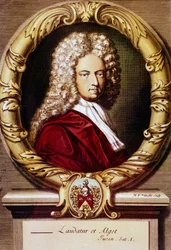 Portræt af Daniel Defoe (farve litho)