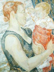 Mor og barn, ca. 1932 (olie på gesso-tavle)