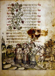 Passage af det røde hav, fra en Machazor fra det 15. århundrede, Biblioteca Palatina, Parma