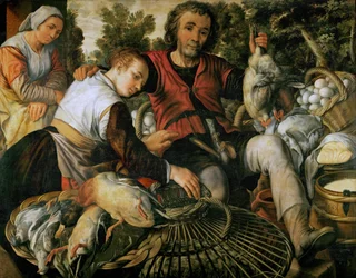 Tidlig nederlandsk kunst: Scene de marche - Markedsscene par Beuckelaer, Joachim (ca. 1533-1574)