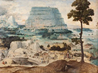 Bygning af Babelstårnet, ca. 1550 (olie på panel)