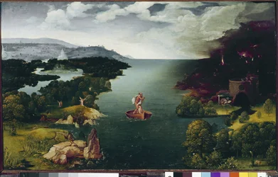 Landskab med Charon Crossing the Styx. (olie på træ, ca. 1515-1524)