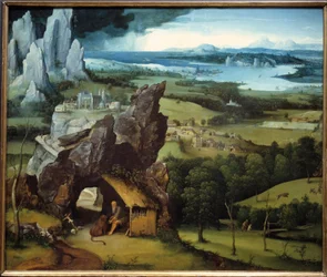 Landskab med Sankt Hieronymus, maleri af Joachim Patinir (1485-1524).