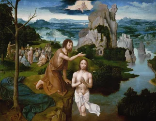 Kristi dåb (detalje). Maleri af Joachim Patinir (Patinier, Patenier) (1480-1524)