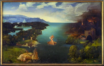 Styx Charons (Caron) passage på sin båd i underverdenen. Maleri af Joachim Patinir (Skater) (1485-1524) (ec.flam.) Søn 0,64x1,03 m Madrid, musee du prado