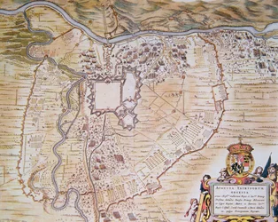 Plan over Citadellet i Torino under belejringen af 1640 (farve litho)