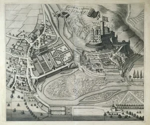 Italien, Dolceacqua, Landsbyen Dolceacqua (Imperia) fra Theatrum Regiae Celsitudinis Savoy af Joan Blaeu, Amsterdam