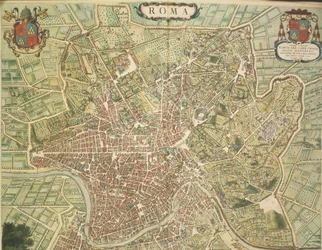 Kort over Rom, gravering fra Theatrum civitatum et admirandorum Italiae af Joan Blaeu, trykt i Italien
