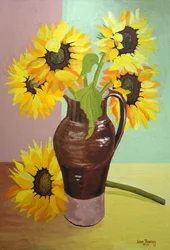 Fem solsikker i en høj brun kande,2007 (gouache)