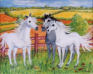 Three Frisky Horses, 2002, (gouache)