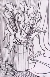 Tulipaner mod et stribet klæde,2000,grafit