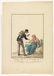 Stående soldat med hummersælger Soldat fra det hollandske infanteri i Ligne og en hummersælger (titel på objektet) Uniformer og kostumer (serietitel)