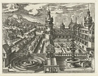 Slot med labyrint og springvand Landskaber, havlandskaber og fantasifulde bylandskaber (serietitel)