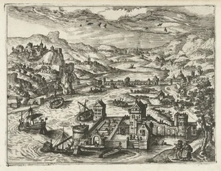 Flodlandskab med voldgrav Landskaber, havlandskaber og fantasifulde bylandskaber (serietitel)