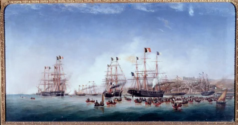 Italiensk skib regina Maria Pia i havnen i Lissabon (olie på lærred