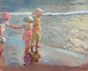 De tre søstre på stranden, 1908.