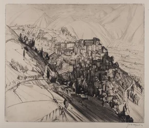 Udsigt over Anticoli Corrado (gravering og drypoint)