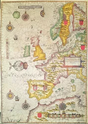 En generel pleje og beskrivelse af Europas kyster og navigation i denne bog indeholdt (håndfarvet gravering)