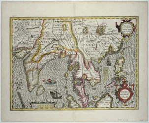 Det indiske subkontinent til Filippinerne via de nordlige dele af den indonesiske øgruppe og den malaysiske halvø, tidligt i det 17. århundrede (farvegravering)