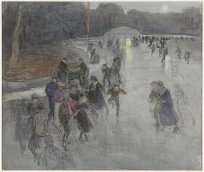 Issjov ved måneskin på en frossen dam i Bosch i Haag