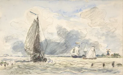 Hollandske fiskerbåde, Verso: Skitser af både, 1870.