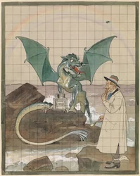 Kunstner med drage ved en gryde Chinol