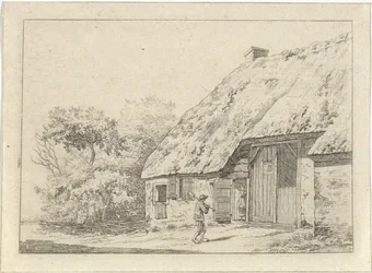 Mand med en spade på en gård