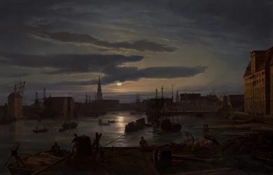 Københavns Havn ved måneskin, 1846.