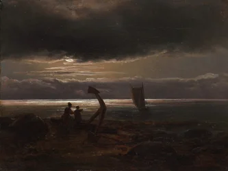 Mor og barn ved havet, 1830.