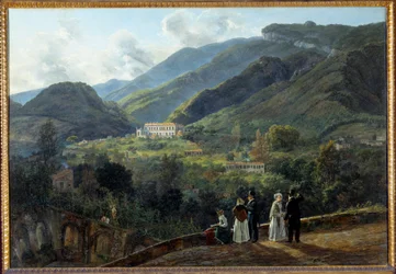 Kasinoet Reale de Quisiana i Castellammare med hoffet i Danmark. Maleri af Johan Dahl (1788-1857)