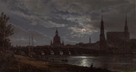Udsigt over Dresden i måneskin