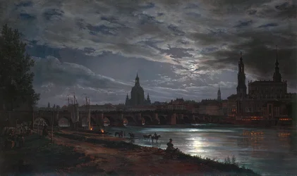 ""Vue de Dresde au clair de lune"" (Udsigt over Dresden ved måneskin) Maleri af Johan Christian Clausen Dahl (1788-1857) 1839 - Olie på lærred Dim 78x130 cm Dresden State Art Collections Dresden