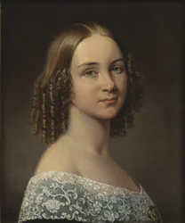 Jenny (Johanna Maria) Lind - Portræt af sopranen Jenny Lind (1820-1887), af Sandberg, Johan Gustaf (1782-1854). Olie på træ, efter 1844. Mål : 24x19 cm. Nationalmuseum Stockholm