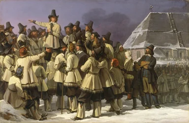 Kong Gustav Vasa af Sverige tiltaler mænd fra Dalarna i Mora, 1836