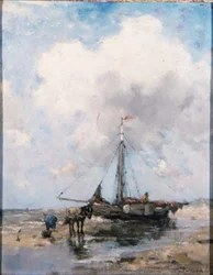 En strandet fiskebåd (bord)